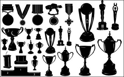 Medallas y trofeos silueta del vector