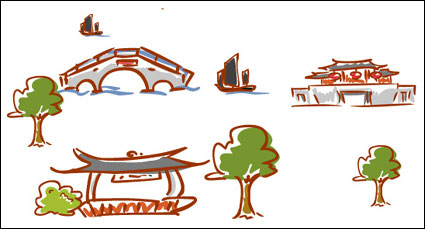 Dibujados a mano elementos de dibujos animados paisaje
