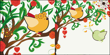 pintados a mano ilustraciones pjaros del amor 01 - Vector