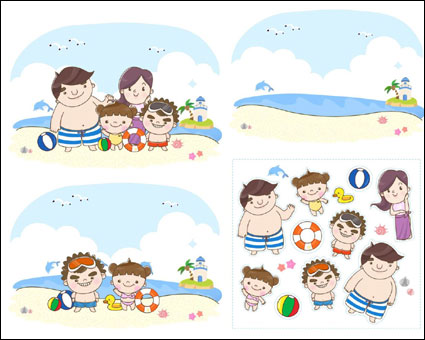 Familia a la playa a jugar vectorial