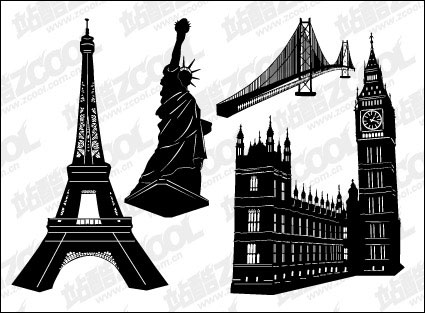 Famoso edificio negro y vector de material blanco