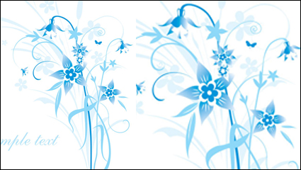 Simples pintadas a mano las flores y el azul de fondo de texto vectorial -5