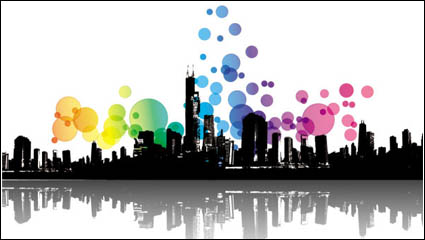 Elementos de la tendencia y la silueta urbana 02 - vector de material