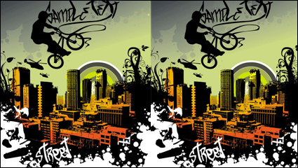 Tendencia de los elementos con 01 silueta urbana - vector