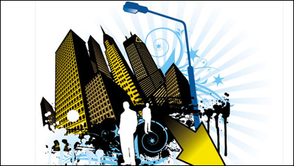 Tendencia de los elementos con la silueta urbana 04 - vector