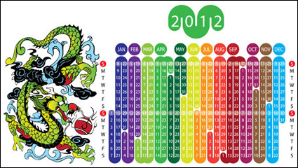 2012 Año de la materia Dragn Calendario vector -1