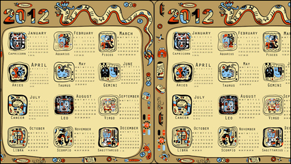 2012 Año de la materia Dragn Calendario de vectores -2