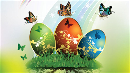 Pascua y los huevos de las mariposas tarjetas decoradas 01 - vector