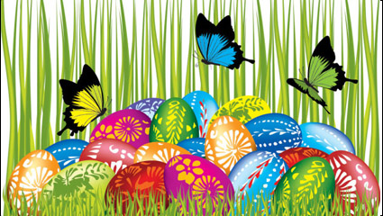 Pascua y los huevos de las mariposas tarjetas decoradas 04 - vectoriales