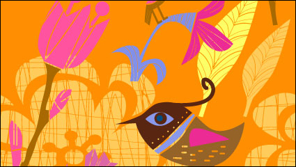 Hermosa pintada a mano las flores y las aves -3 vectorial