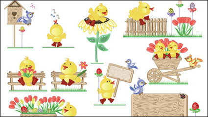 Lindo del huevo de Pascua pollos material de vectores
