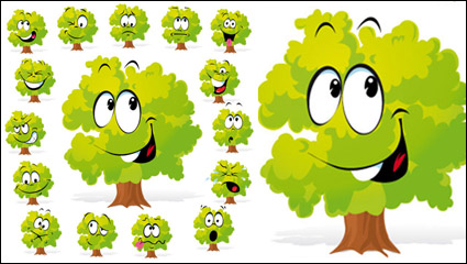 Árboles de dibujos animados se enfrentan 02 - vector