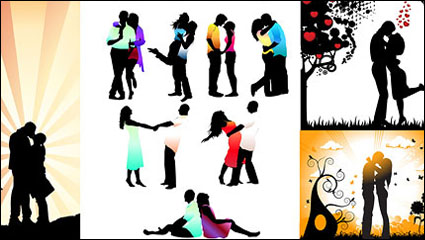 Los amantes de la romntica silueta vector de material