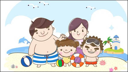 Una familia ir a la playa de vectores