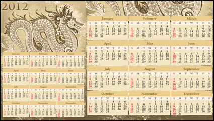 Año del 2012 vector material calendario del dragn