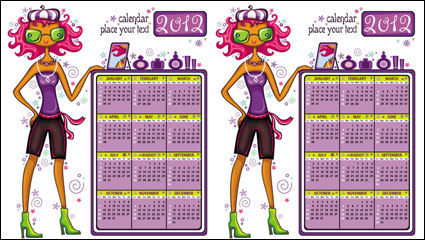 2012 calendario chicas de dibujos animados - vector