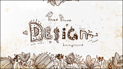 Retro lnea de arte floral fondo 01 - vector material