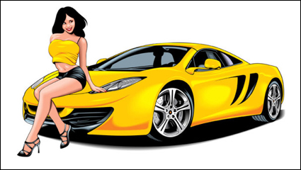 Chica hermosa atractiva con coche deportes -03
