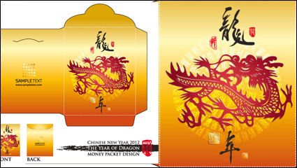 Año del dragn rojo plantilla de sobre 02 - vector de material