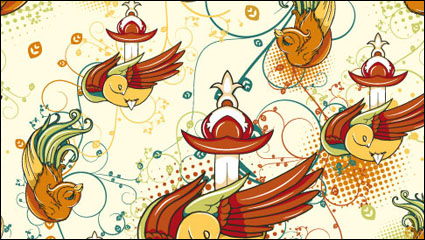 Amor aves Cartoon patrn 01 - vector de material