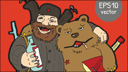 Cartoon cazador con el oso - vector de material