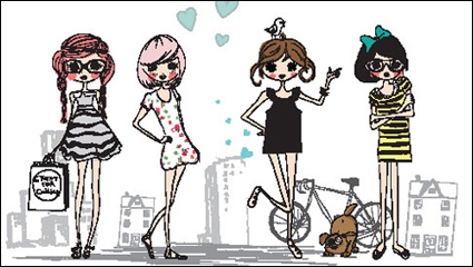 Las lneas de niña de dibujos animados 03 - vector de material