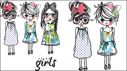 Cartoon Girl Lnea 01 - vector de material