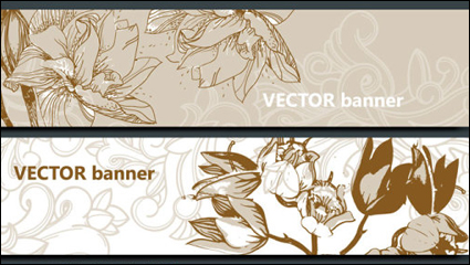 Lnea arte bandera floral 01 - vector de material
