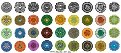 Variedad de elementos clsicos en un patrn circular de material vector-1