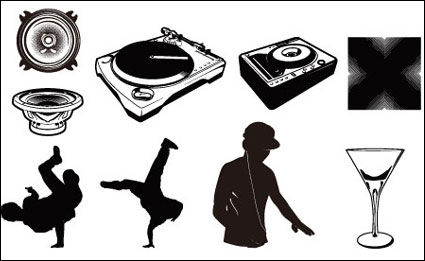 Reproduccin de los reproductores de discos, discos de vinilo, auriculares, bebidas, copas de vectores