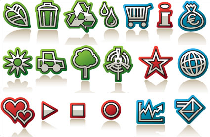 Las hojas, las gotas de bandera verde, el sol, molino de viento, iconos vectoriales