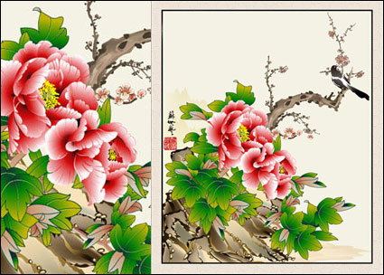 Peona Flor pintura vectorial urraca