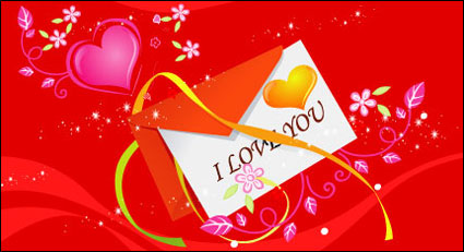 Las cartas de amor, el Da de San Valentn, bhos, vector de pastel