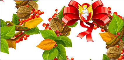 Vector de Navidad, decoraciones de Navidad, las hojas, las nueces, el espino chino