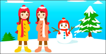Muñeco de nieve y el vector de niña