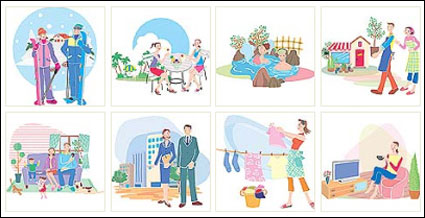 Cartoon familia, la escuela, la gente, muebles
