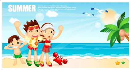 Cartoon niños y niñas Zona Costera Vector