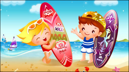 Playa de los niños de material vector de surf