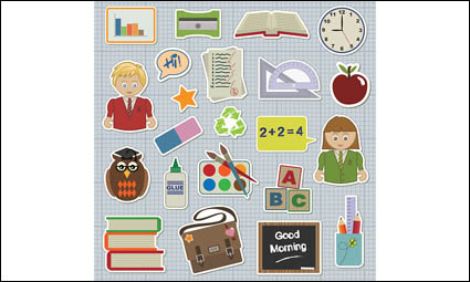 Los estudiantes, libros, goma, pegamento, transcripciones, vector de papelera