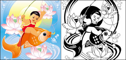 Pinturas, loto, peces, peces de colores de vectores