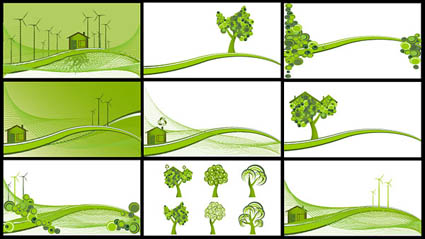 La energa elica, reducir las emisiones, los rboles, laderas vector de material