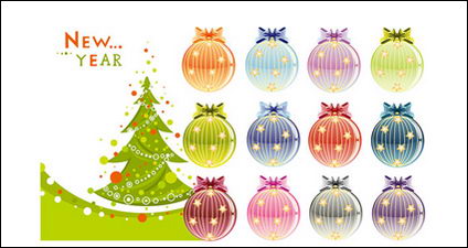 Árboles de Navidad y la decoracin de bolas de vectores