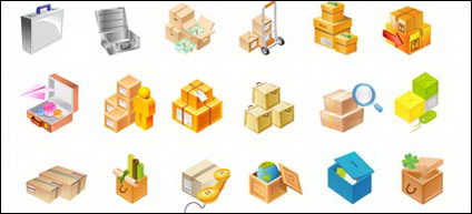 Cajas de cartn, caja de herramientas, globos, cajas de madera