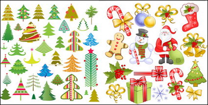 Santa Claus, etiqueta, muletas, arco, calcetines, vector de copo de nieve
