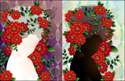 Mujer con flores de tela Vector -4