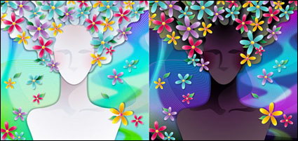 Mujer con flores de tela Vector-3