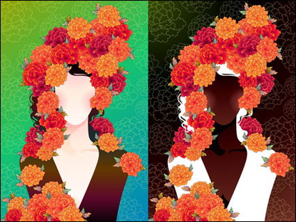 Mujer con flores de tela Vector-2