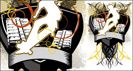 Skateboard, escudos, flechas de vector de