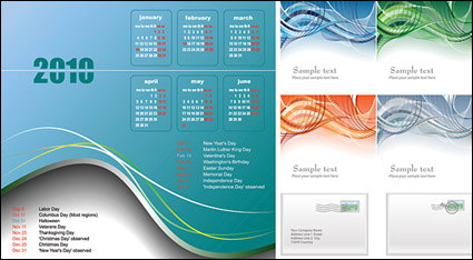 Calendario 2010, las lneas y materiales de vectores e-mail