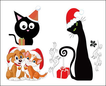 Perros y gatos de Navidad Vector